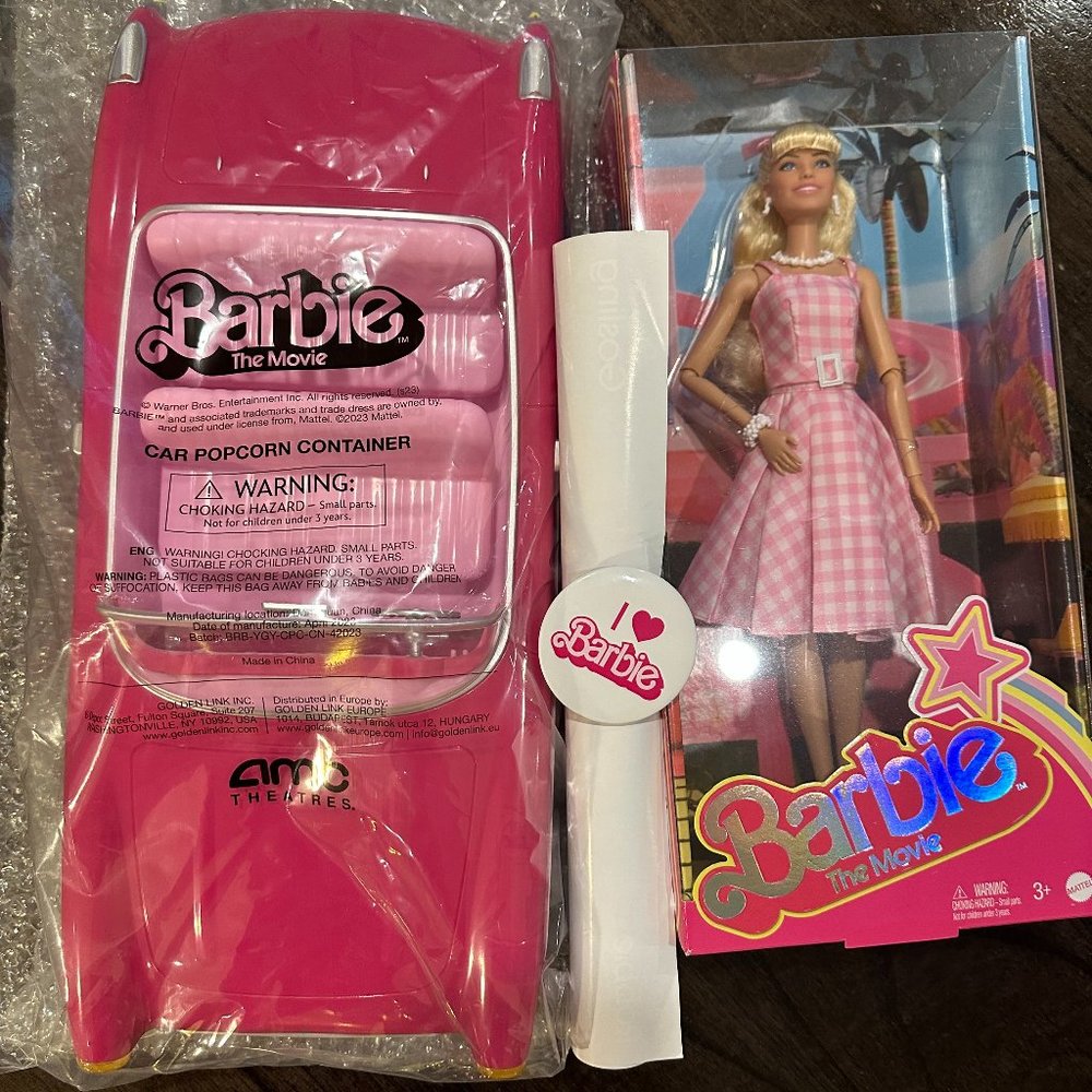 Barbie: The Movie Pink Corvette Popcorn Container + Doll Poster & Pin Included!